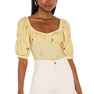 Free People Play Date Floral Print Stretch Cotton Bodysuit